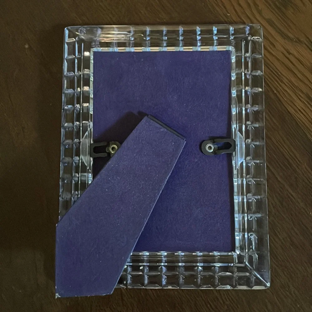 Heavy glass desk frame w/embossed squares pattern, 3 5/8” X 5 1/4” opening